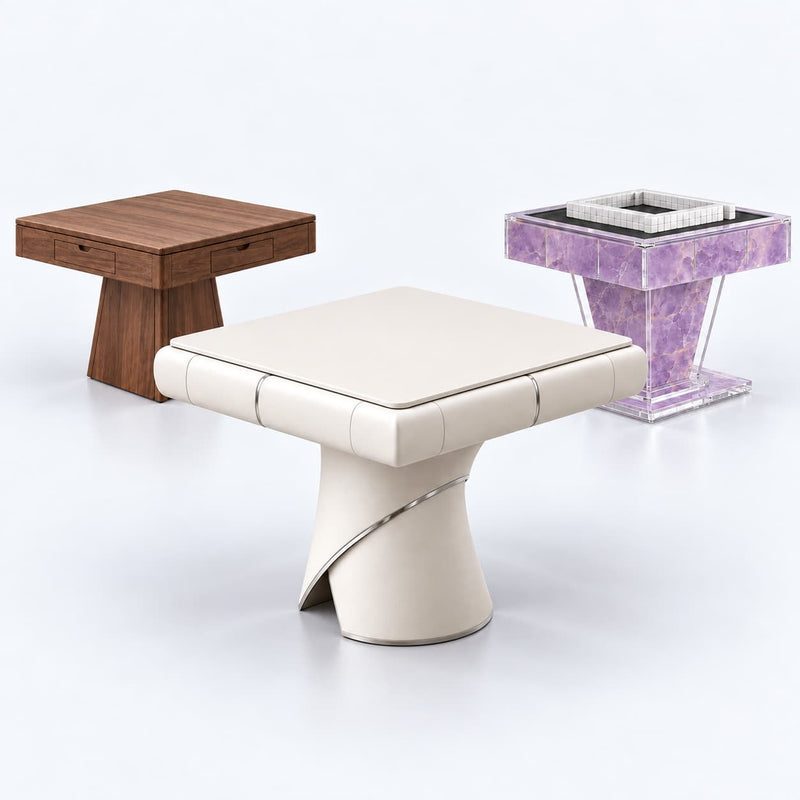 AURAJONG automatic American Mahjong table collection featuring R, S, and T series designs