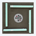 Top view of the AURAJONG R1 automatic American Mahjong table with mint green American Mahjong tiles