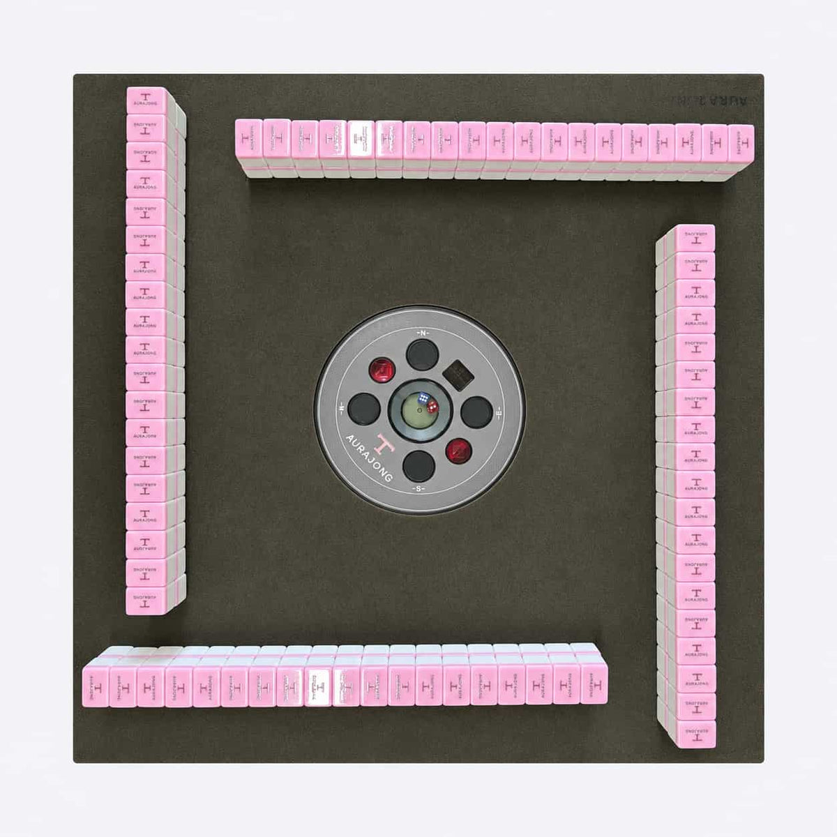 Top view of the AURAJONG R1 automatic American Mahjong table with pink American Mahjong tiles