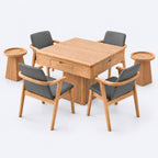 AURAJONG R1 automatic American Mahjong table in white oak color with dining cover, four chairs, and two matching side tables