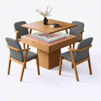 AURAJONG R1 automatic American Mahjong table in white oak color with a pink playing surface, light green tiles, and raised dining cover