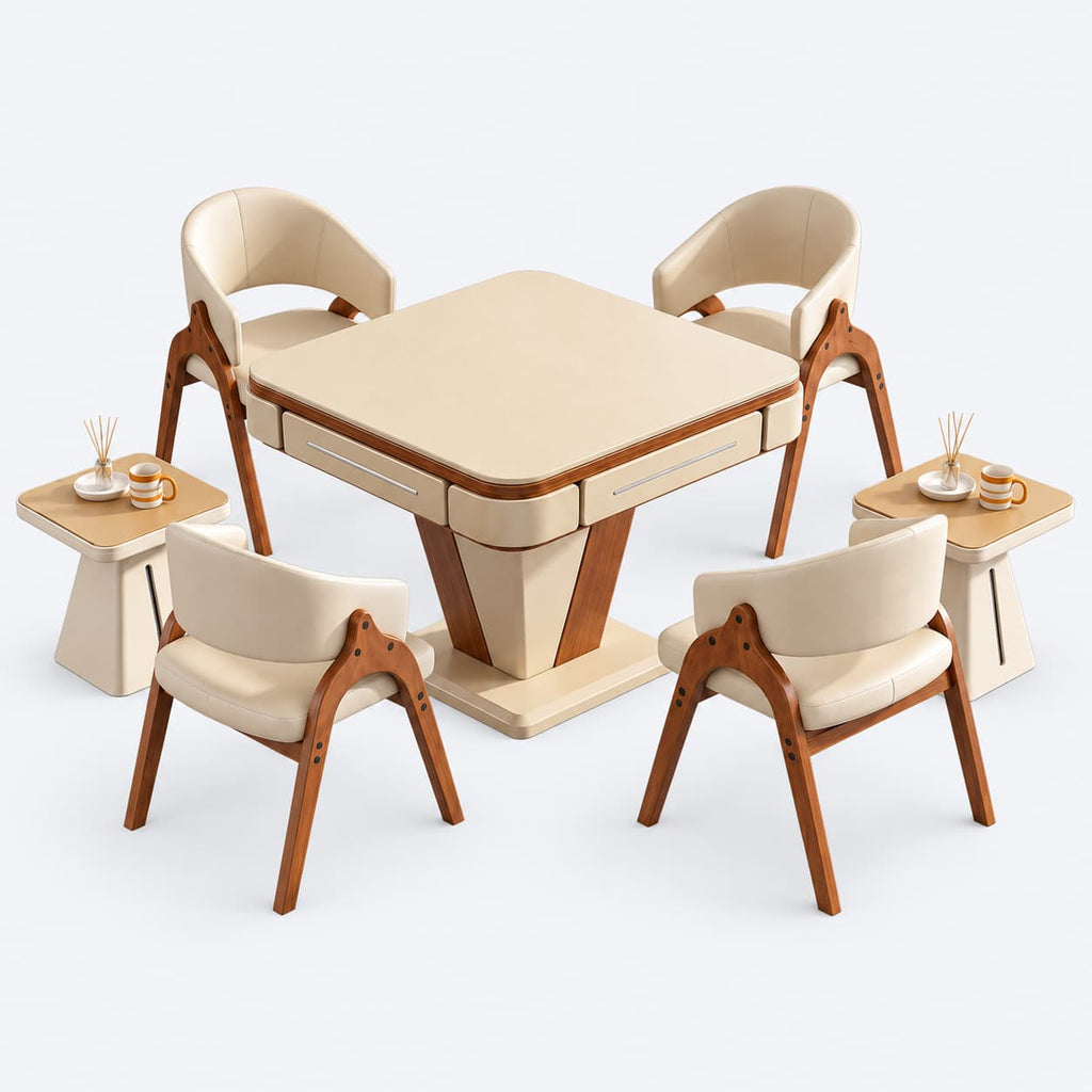 AURAJONG R2 automatic American Mahjong table set with four upholstered chairs and two matching side tables