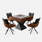AURAJONG R3 automatic American Mahjong table in a walnut-tone finish with four swivel chairs and Mahjong tiles ready for play.