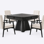 AURAJONG R4 all-black automatic American Mahjong table with four cream upholstered chairs in a dining set configuration.