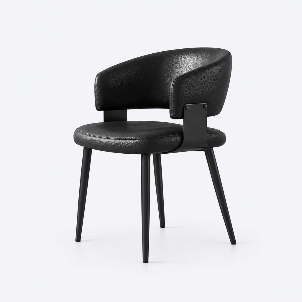 AURAJONG R4 black upholstered Mahjong chair with curved backrest and slim black legs.