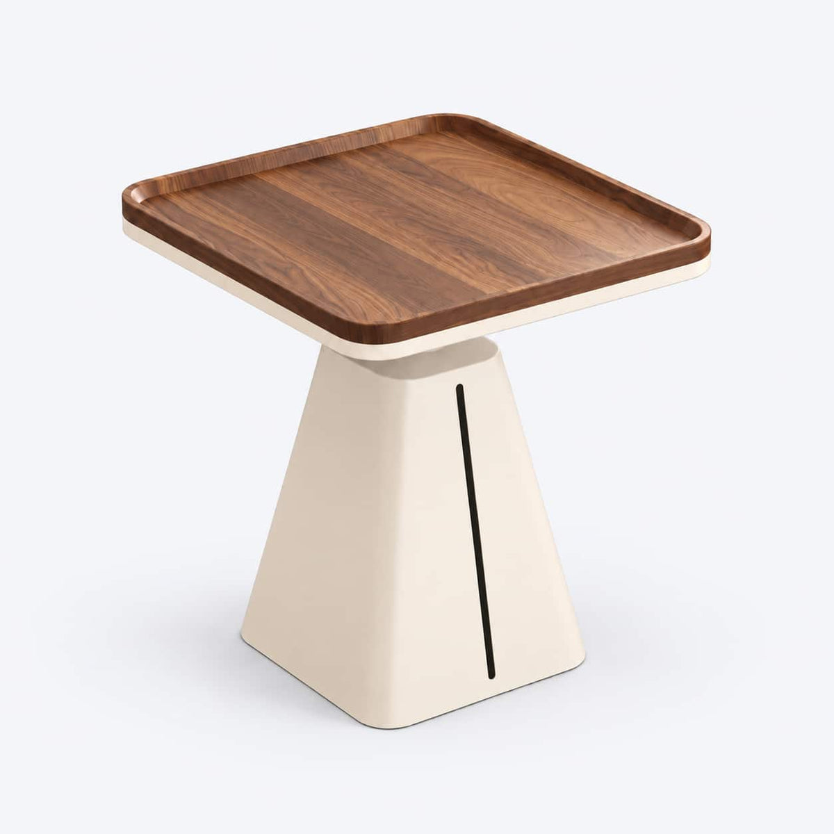 AURAJONG R4 matching side table with brown tray top and cream geometric pedestal base.