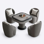 AURAJONG S1 gray faux leather automatic Mahjong table with four matching upholstered chairs.