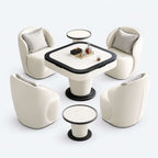 AURAJONG S1 ivory faux leather Mahjong table set with four upholstered chairs and two matching side tables.