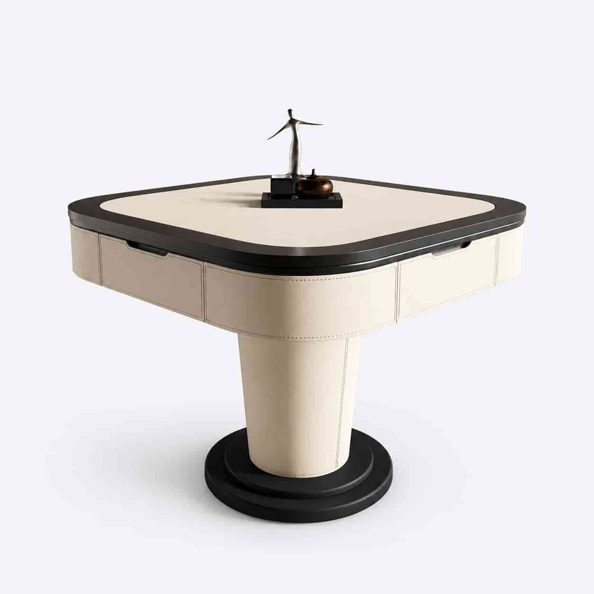 AURAJONG S1 automatic American Mahjong table crafted with solid wood and ivory faux leather with black trim.