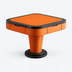 AURAJONG S1 automatic American Mahjong table crafted with solid wood and orange faux leather.