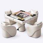 AURAJONG S4 automatic American Mahjong table in ivory with gray play surface, Sightline Racks, NMJL cards, and pink American Mahjong tiles.