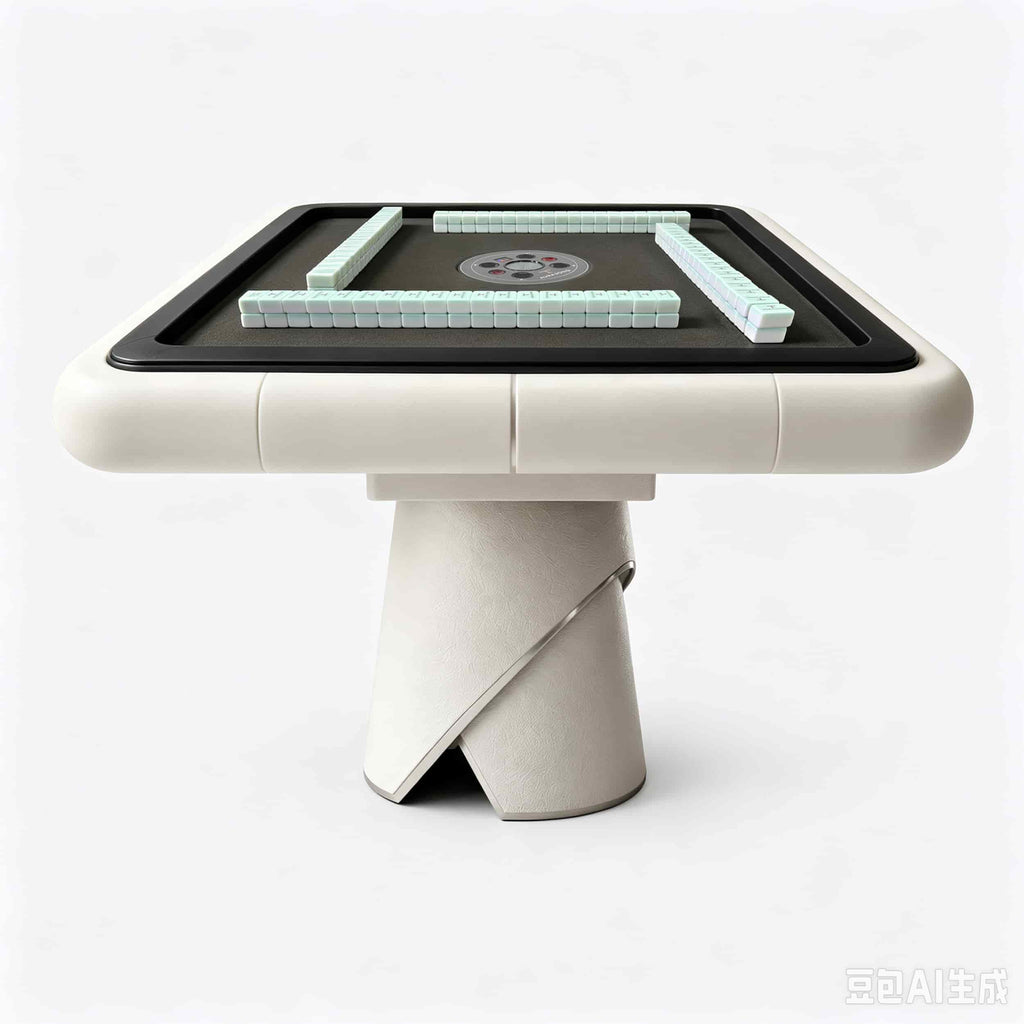Front view of the AURAJONG S4 automatic American Mahjong table in ivory with grey play surface and American Mahjong tiles.