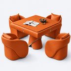 AURAJONG S4 automatic American Mahjong table with dining cover and four matching chairs in orange.