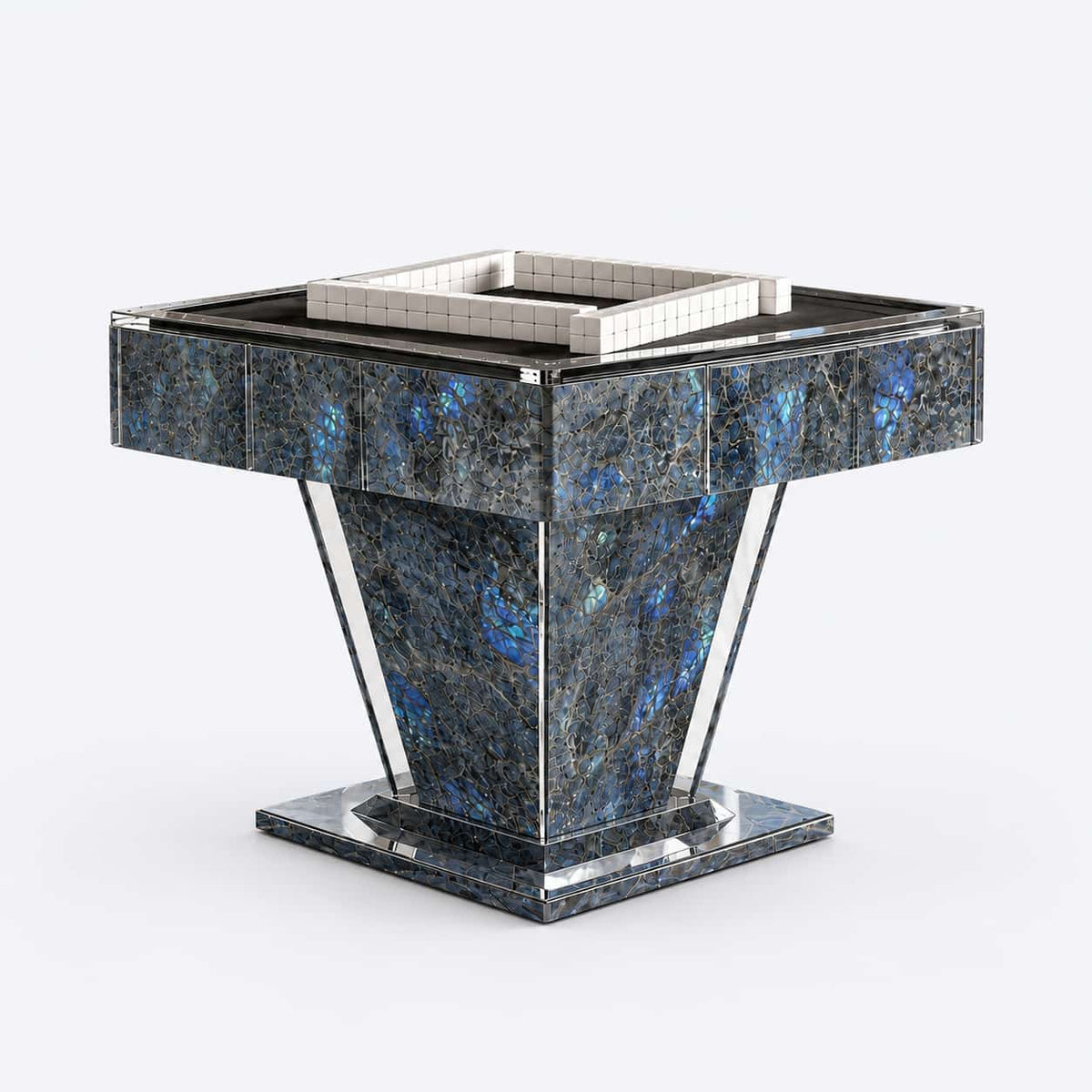 AURAJONG T1 midnight sapphire automatic American Mahjong table with deep blue sintered stone panels and clear acrylic structure