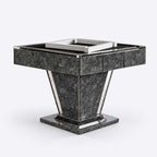 AURAJONG T1 automatic American Mahjong table in obsidian black sintered stone with clear acrylic details and a sculptural pedestal base
